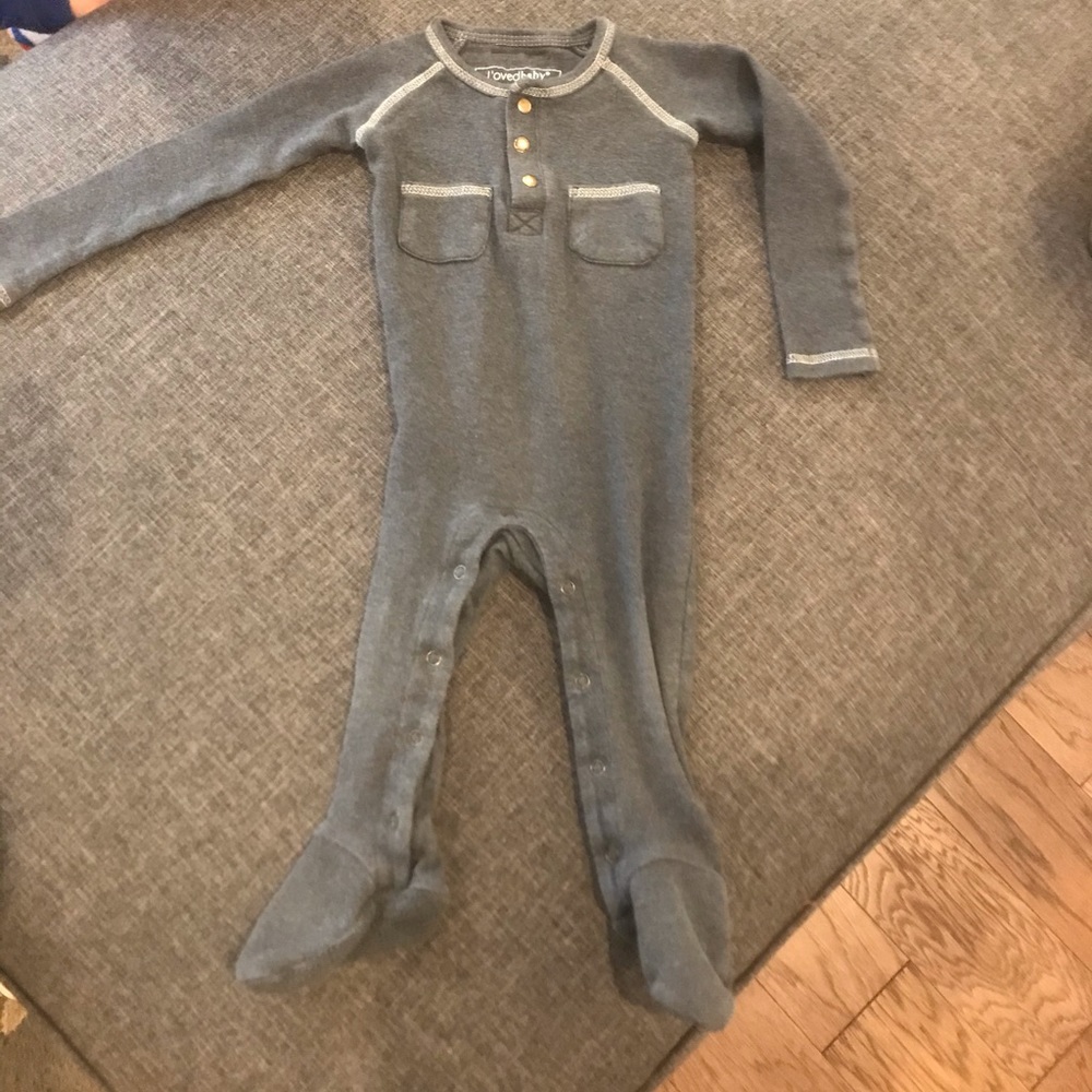 L’ovedbaby grey footie with pockets organic cotton